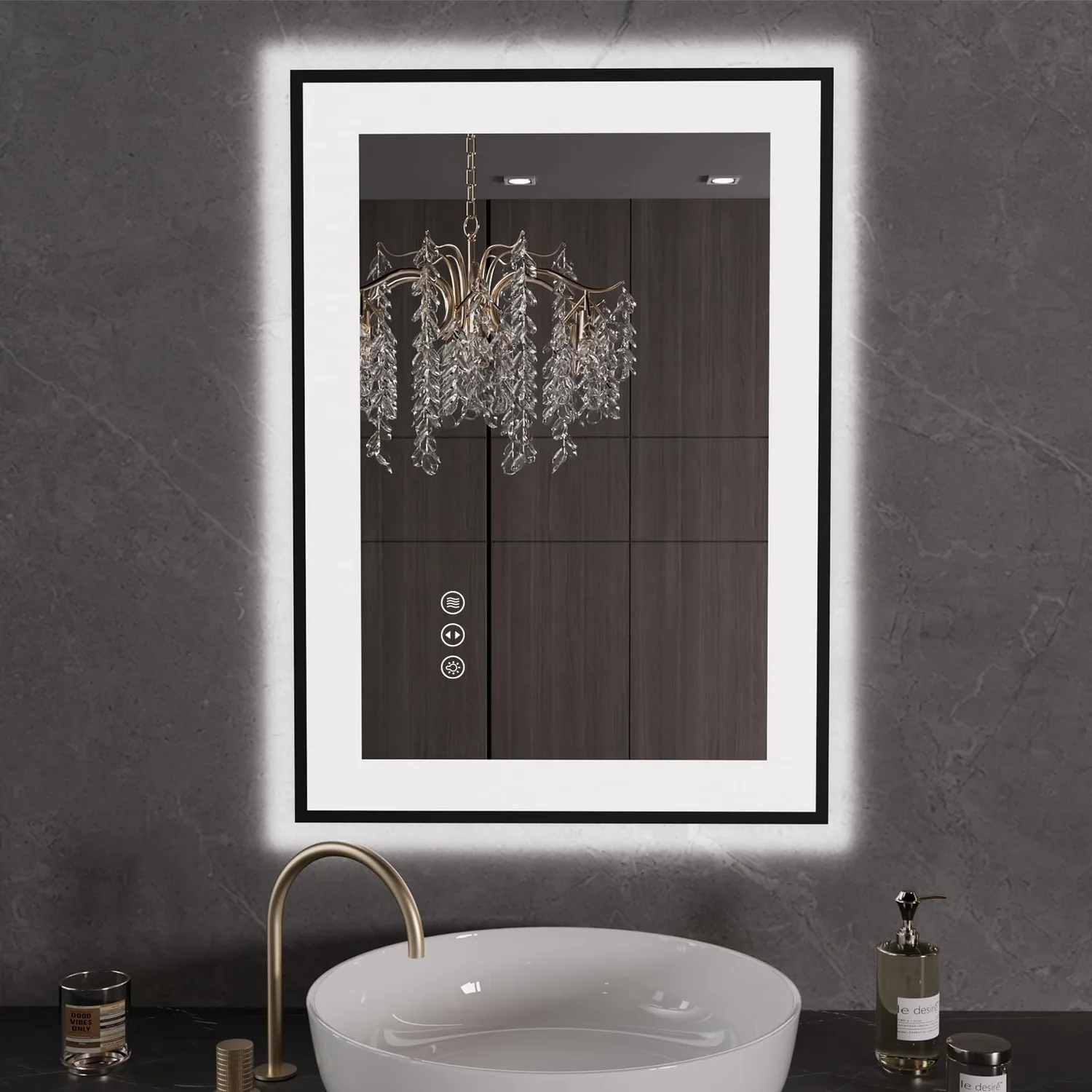 LOAAO 20"X28" LED Bathroom Mirror Black Framed