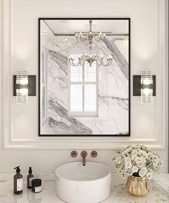 LOAAO 28″X36″ Black Rectangle Bathroom Mirror Wall, Matte Black Aluminum Alloy Frame, Tempered Glass, Hangs Vertically or Horizontally, Easy to Install