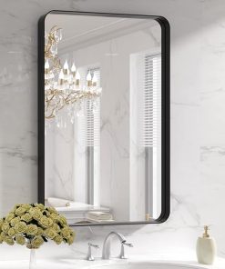 LOAAO Black Metal Framed Bathroom Mirror for Wall, 24X36 Inch Rounded Rectangle Mirror, Matte Black Bathroom Vanity Mirror Farmhouse, Anti-Rust, Tempered Glass, Hangs Horizontally or Vertically