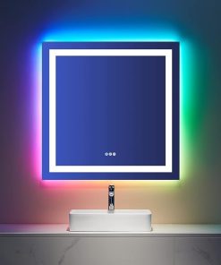 LOAAO 36″X36″ LED Bathroom Mirror with Lights, Anti-Fog, Dimmable, RGB Backlit + Front Lighted, Bathroom Vanity Mirror for Wall, Memory Function