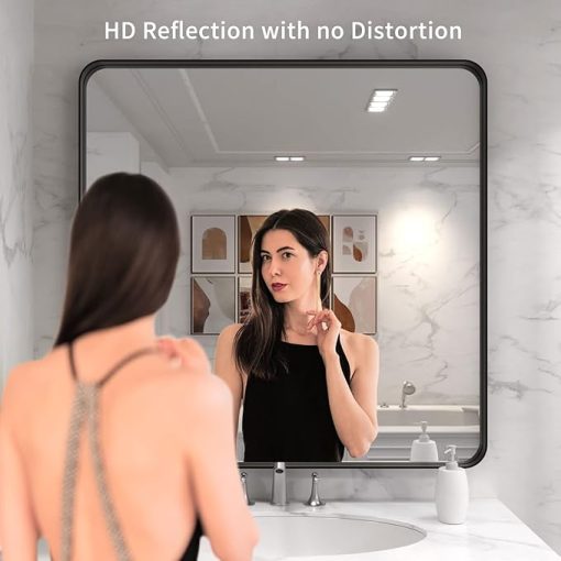 LOAAO 36X36 Inch Black Metal Framed Bathroom Mirror for Wall, Matte Black Bathroom Vanity Mirror Farmhouse, Anti-Rust, Tempered Glass, Hangs Horizontally or Vertically - Image 2