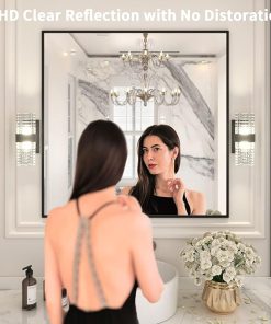 LOAAO 36″X36″ Black Rectangle Bathroom Mirror Wall, Matte Black Aluminum Alloy Frame, Tempered Glass, Hangs Vertically or Horizontally, Easy to Install 2