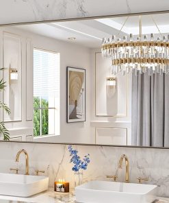 LOAAO 60”X36” Bronze Bathroom Mirrors for Vanity, Rounded Rectangle Brushed Bronze Metal Frame Mirror, Anti-Rust, Tempered Glass, Hangs Horizontally or Vertically