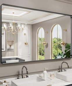LOAAO Black Metal Framed Bathroom Mirror for Wall, Large 60X36 Inch Rounded Rectangle Mirror, Matte Black Bathroom Vanity Mirror Farmhouse, Anti-Rust, Tempered Glass, Hangs Horizontally or Vertically