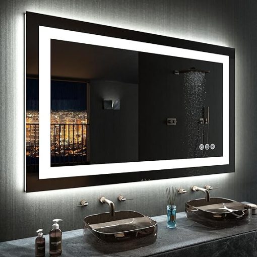 LOAAO 40”X30“ RGB LED Bathroom Mirror with Lights for Bathroom, Anti-Fog, Dimmable，Multiple Light Modes, RGB Backlit + Front Light, Memory Function, Tempered Glass