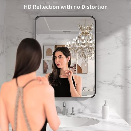 LOAAO 30X36 Inch Black Metal Framed Bathroom Mirror for Wall, Matte Black Bathroom Vanity Mirror Farmhouse, Anti-Rust, Tempered Glass, Hangs Horizontally or Vertically - Image 2