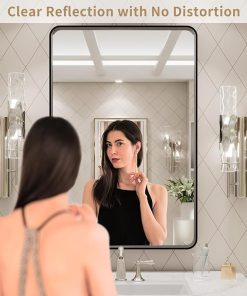 LOAAO 20X30 Inch Black Metal Framed Bathroom Mirror for Wall, Matte Black Bathroom Vanity Mirror Farmhouse, Large Rounded Rectangle Mirror, Anti-Rust, Tempered Glass, Hangs Horizontally or Vertically 2