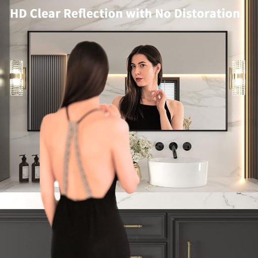 LOAAO 72"X36" Black Rectangle Bathroom Mirror Wall, Matte Black Aluminum Alloy Frame, Tempered Glass, Hangs Vertically or Horizontally, Easy to Install - Image 2