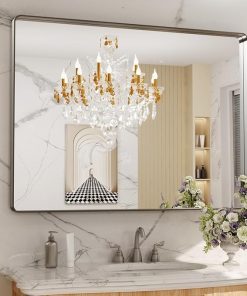 LOAAO 48X36 Inch Brushed Nickel Bathroom Mirror, Rounded Rectangle Silver Metal Frame Mirror, Brushed Nickel, Anti-Rust, Shatter Proof, Hangs Horizontally or Vertically