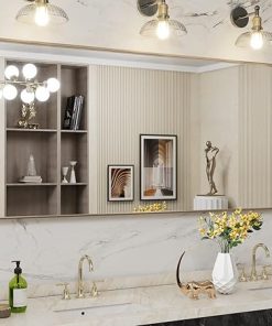 LOAAO 60”X28” Gold Bathroom Mirror, Rounded Rectangle Gold Frame Mirror, Brushed Gold Bathroom Vanity Mirror Wall-Mounted, Anti-Rust, Tempered Glass, Hangs Horizontally or Vertically