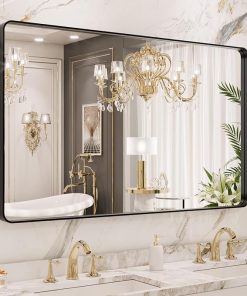 LOAAO 40X36 Inch Black Metal Framed Bathroom Mirror for Wall, Matte Vanity Farmhouse, Large Rounded Rectangle Mirror, Anti-Rust, Tempered Glass, Hangs Horizontally or Vertically, B10090