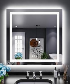 LOAAO 38″X38″ LED Bathroom Mirror with Lights, Anti-Fog, Dimmable, Backlit + Front Lit, Lighted Bathroom Vanity Mirror for Wall, Memory Function, Tempered Glass, Shatter-Proof, ETL Listed