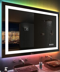 LOAAO 48″X40″ LED Bathroom Mirror with Lights, Anti-Fog, Dimmable, RGB Backlit + Front Lighted, Bathroom Vanity Mirror for Wall, Memory Function, Waterproof, Tempered Glass 2