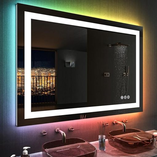 LOAAO 48"X36" LED Bathroom Mirror with Lights, Anti-Fog, Dimmable, RGB Backlit + Front Lighted, Bathroom Vanity Mirror for Wall, Memory Function - Image 2