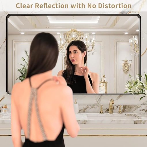 LOAAO 50X30 Inch Black Metal Framed Bathroom Mirror for Wall, Matte Black Bathroom Vanity Mirror Farmhouse, Large Rounded Rectangle Mirror, Anti-Rust, Tempered Glass, Hangs Horizontally or Vertically - Image 2