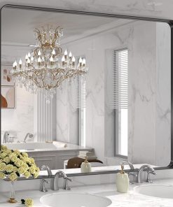 LOAAO 48×36 Inch Black Metal Framed Bathroom Mirror for Wall, Matte Black Bathroom Vanity Mirror Farmhouse, Large Rounded Rectangle Mirror, Anti-Rust, Tempered Glass, Hangs Horizontally or Vertically