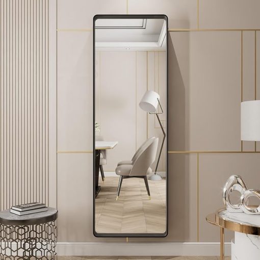 LOAAO 65X22 Inch Black Metal Framed Bathroom Mirror for Wall, Matte Black Bathroom Vanity Mirror Farmhouse, Large Rounded Rectangle Mirror, Anti-Rust, Tempered Glass, Hangs Horizontally or Vertically - Image 2