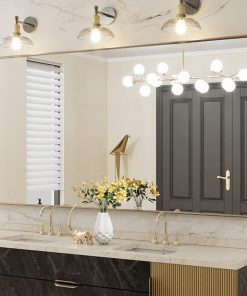 LOAAO 72”X36” Gold Bathroom Mirror, Rounded Rectangle Gold Frame Mirror, Brushed Gold Bathroom Vanity Mirror Wall-Mounted, Anti-Rust, Tempered Glass, Hangs Horizontally or Vertically