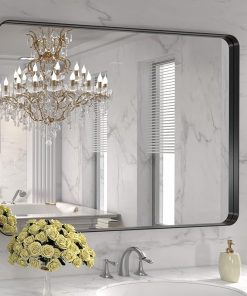 LOAAO 40X32 Inch Black Metal Framed Bathroom Mirror for Wall, Matte Black Bathroom Vanity Mirror Farmhouse, Large Rounded Rectangle Mirror, Anti-Rust, Tempered Glass, Hangs Horizontally or Vertically
