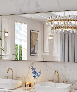 LOAAO 60”X30” Bronze Bathroom Mirrors for Vanity, Rounded Rectangle Brushed Bronze Metal Frame Mirror, Anti-Rust, Tempered Glass, Hangs Horizontally or Vertically