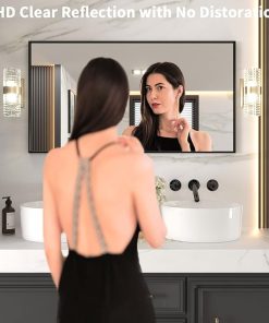 LOAAO 55″X30″ Black Rectangle Bathroom Mirror Wall, Matte Black Aluminum Alloy Frame, Tempered Glass, Hangs Vertically or Horizontally, Easy to Install 2