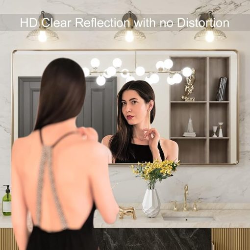 LOAAO 60”X30” Gold Bathroom Mirror, Rounded Rectangle Gold Frame Mirror, Brushed Gold Bathroom Vanity Mirror Wall-Mounted, Anti-Rust, Tempered Glass, Hangs Horizontally or Vertically - Image 2