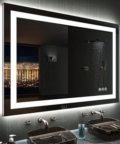 LOAAO 48″X40″ LED Bathroom Mirror with Lights, Anti-Fog, Dimmable, RGB Backlit + Front Lighted, Bathroom Vanity Mirror for Wall, Memory Function, Waterproof, Tempered Glass