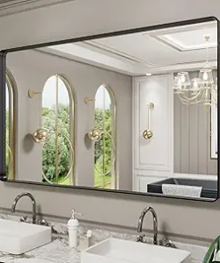 LOAAO 60X30 Inch Black Metal Framed Bathroom Mirror for Wall, Matte Black Bathroom Vanity Mirror Farmhouse, Large Rounded Rectangle Mirror, Anti-Rust, Tempered Glass, Hangs Horizontally or Vertically
