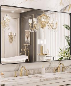 LOAAO 50X30 Inch Black Metal Framed Bathroom Mirror for Wall, Matte Black Bathroom Vanity Mirror Farmhouse, Large Rounded Rectangle Mirror, Anti-Rust, Tempered Glass, Hangs Horizontally or Vertically