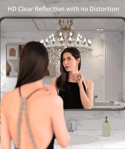 LOAAO 40X32 Inch Black Metal Framed Bathroom Mirror for Wall, Matte Black Bathroom Vanity Mirror Farmhouse, Large Rounded Rectangle Mirror, Anti-Rust, Tempered Glass, Hangs Horizontally or Vertically 2