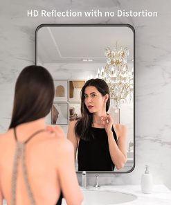 LOAAO Black Metal Framed Bathroom Mirror for Wall, 24X36 Inch Rounded Rectangle Mirror, Matte Black Bathroom Vanity Mirror Farmhouse, Anti-Rust, Tempered Glass, Hangs Horizontally or Vertically 2