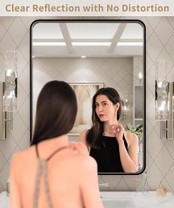 LOAAO 24X32 Inch Black Metal Framed Bathroom Mirror for Wall, Matte Black Bathroom Vanity Mirror Farmhouse, Large Rounded Rectangle Mirror, Anti-Rust, Tempered Glass, Hangs Horizontally or Vertically 2