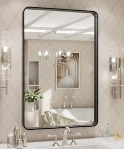 LOAAO 20X30 Inch Black Metal Framed Bathroom Mirror for Wall, Matte Black Bathroom Vanity Mirror Farmhouse, Large Rounded Rectangle Mirror, Anti-Rust, Tempered Glass, Hangs Horizontally or Vertically
