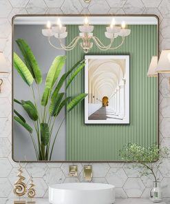 LOAAO 36”X36” Bronze Bathroom Mirrors for Vanity, Rounded Rectangle Brushed Bronze Metal Frame Mirror, Anti-Rust, Tempered Glass, Hangs Horizontally or Vertically