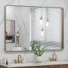 LOAAO 48”X36” Bronze Bathroom Mirrors for Vanity, Rounded Rectangle Brushed Bronze Metal Frame Mirror, Anti-Rust, Tempered Glass, Hangs Horizontally or Vertically 3