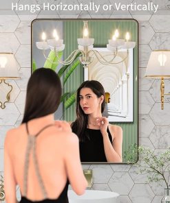 LOAAO 22”X30” Bronze Bathroom Mirrors for Vanity, Rounded Rectangle Brushed Bronze Metal Frame Mirror, Anti-Rust, Tempered Glass, Hangs Horizontally or Vertically 2