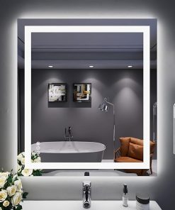 LOAAO 32″X36″ LED Bathroom Mirror with Lights, Anti-Fog, Dimmable, Backlit + Front Lit, Lighted Bathroom Vanity Mirror for Wall, Memory Function, Tempered Glass, ETL Listed