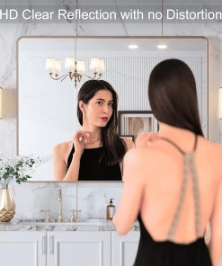 LOAAO 40”X30” Gold Bathroom Mirror, Rounded Rectangle Gold Frame Mirror, Brushed Gold Bathroom Vanity Mirror Wall-Mounted, Anti-Rust, Tempered Glass, Hangs Horizontally or Vertically 2