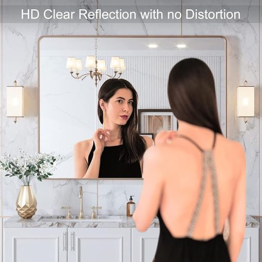 LOAAO 40”X30” Gold Bathroom Mirror, Rounded Rectangle Gold Frame Mirror, Brushed Gold Bathroom Vanity Mirror Wall-Mounted, Anti-Rust, Tempered Glass, Hangs Horizontally or Vertically - Image 2