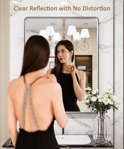 LOAAO 22X30 Inch Brushed Nickel Bathroom Mirror, Rounded Rectangle Silver Metal Frame Mirror, Brushed Nickel, Anti-Rust, Hangs Horizontally or Vertically 2