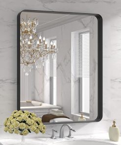 LOAAO 30X36 Inch Black Metal Framed Bathroom Mirror for Wall, Matte Black Bathroom Vanity Mirror Farmhouse, Anti-Rust, Tempered Glass, Hangs Horizontally or Vertically