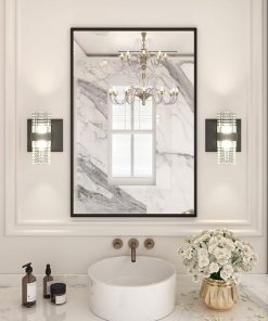 LOAAO 24″X36″ Black Rectangle Bathroom Mirror Wall, Matte Black Aluminum Alloy Frame, Hangs Vertically or Horizontally, Easy to Install