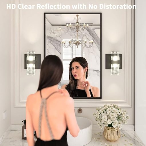 LOAAO 24"X36" Black Rectangle Bathroom Mirror Wall, Matte Black Aluminum Alloy Frame, Hangs Vertically or Horizontally, Easy to Install - Image 2