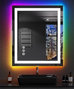 LOAAO 30″X36″ LED Bathroom Mirror with Lights, Anti-Fog, Dimmable, RGB Backlit + Front Lighted, Bathroom Vanity Mirror for Wall, Memory Function, Waterproof, Tempered Glass 2
