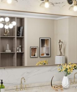 LOAAO 55”X30” Gold Bathroom Mirror, Rounded Rectangle Gold Frame Mirror, Brushed Gold Bathroom Vanity Mirror Wall-Mounted, Anti-Rust, Tempered Glass, Hangs Horizontally or Vertically