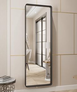 LOAAO 65X22 Inch Black Metal Framed Bathroom Mirror for Wall, Matte Black Bathroom Vanity Mirror Farmhouse, Large Rounded Rectangle Mirror, Anti-Rust, Tempered Glass, Hangs Horizontally or Vertically