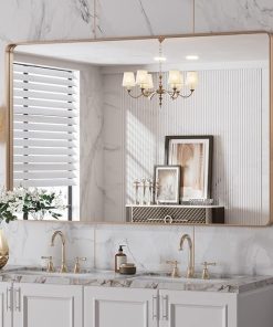 LOAAO 48”X30” Gold Bathroom Mirror, Rounded Rectangle Gold Frame Mirror, Brushed Gold Bathroom Vanity Mirror Wall-Mounted, Anti-Rust, Tempered Glass, Hangs Horizontally or Vertically
