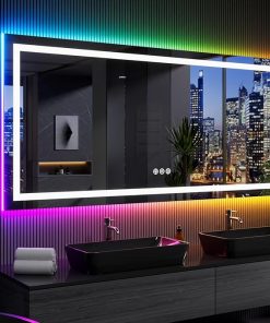 LOAAO 84X32 Inch RGB LED Bathroom Mirror with Lights, Anti-Fog, Dimmable Lighted Bathroom Vanity Mirror, Colorful Multiple Light Modes, RGB Backlit + Front Light, Memory Function, Tempered Glass 2