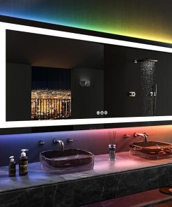 LOAAO 84″X40″ LED Bathroom Mirror with Lights, Anti-Fog, Dimmable, RGB Backlit + Front Lighted, Bathroom Vanity Mirror for Wall, Memory Function, Waterproof, Tempered Glass 2