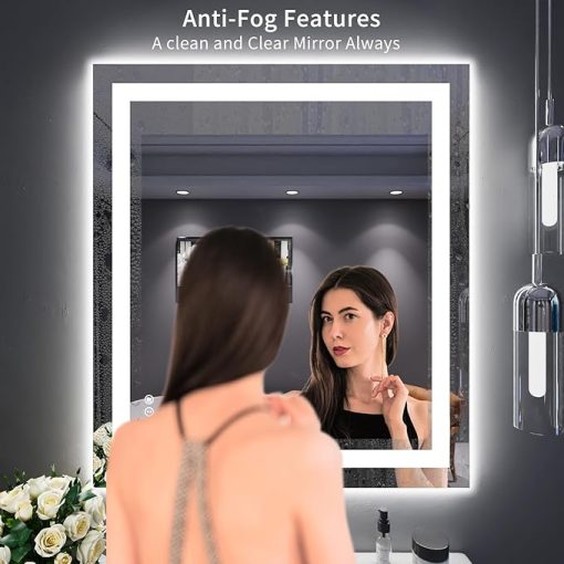 LOAAO 32"X36" LED Bathroom Mirror with Lights, Anti-Fog, Dimmable, Backlit + Front Lit, Lighted Bathroom Vanity Mirror for Wall, Memory Function, Tempered Glass, ETL Listed - Image 2